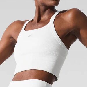 ALO Yoga Ribbed White Sports Tank Bra